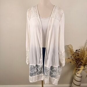 Knox Rose White Lace Inset Embroidered Kimono Cardigan - XXL
